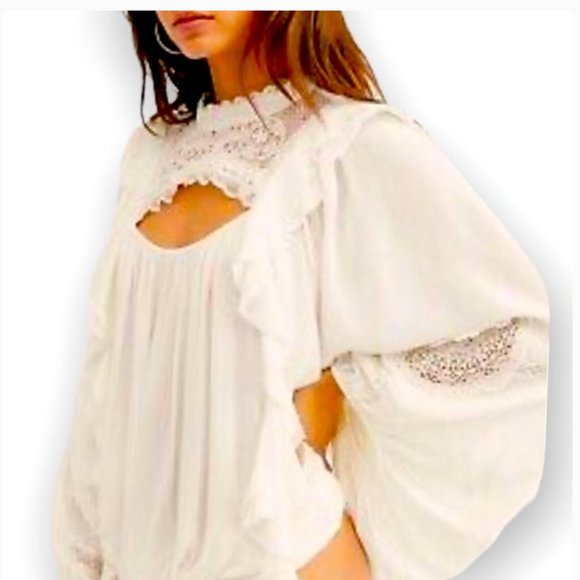 NWOT FREE PEOPLE Lover Of Mine Bodysuit White Ruffle Lace Small S - Picture 4 of 13